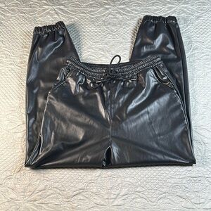 H&M Black Faux Leather Jogger Sweatpants